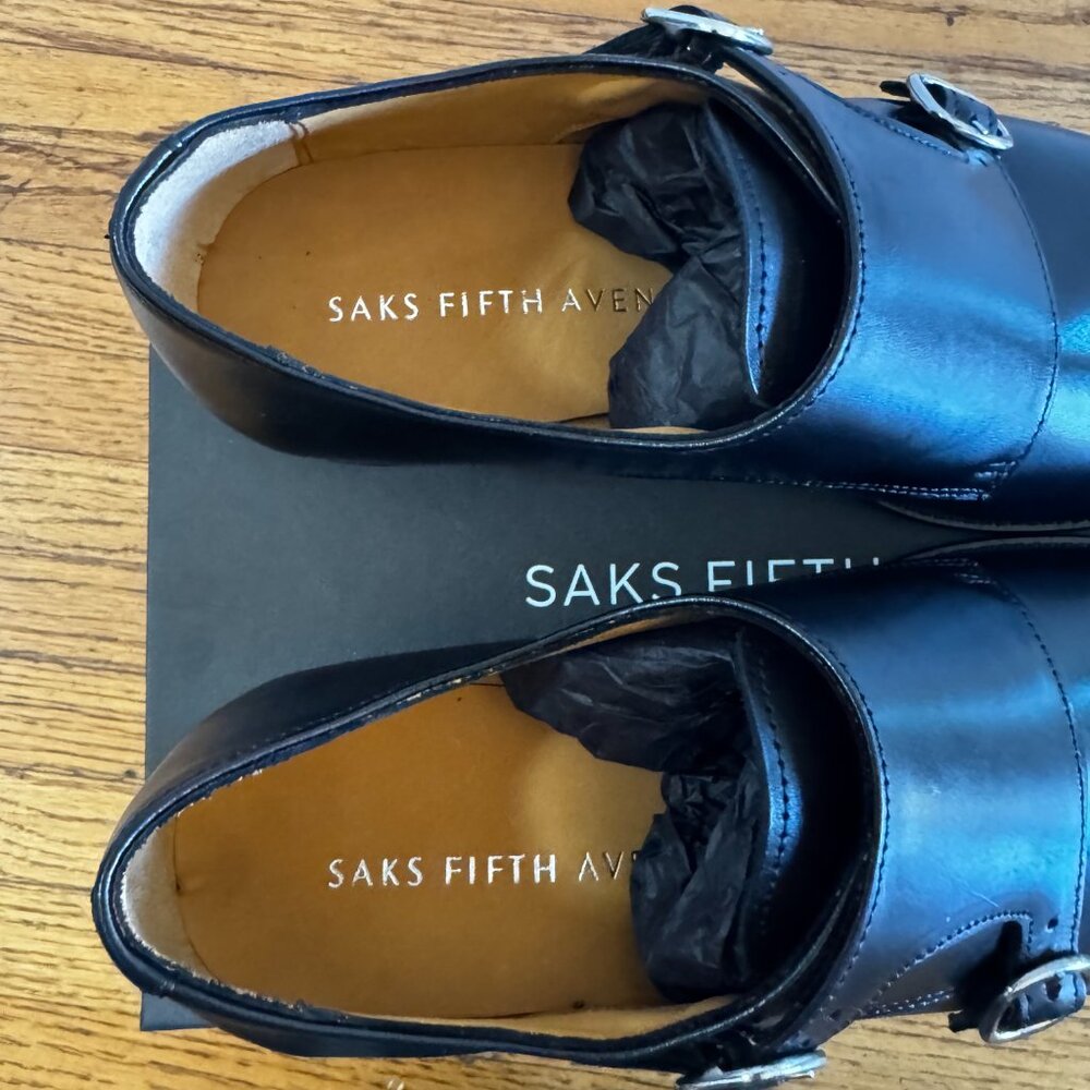 Saks Fifth Avenue "Matthew Leather" Double Monk Strap Shoes * Black * Size 9 - Picture 5 of 6